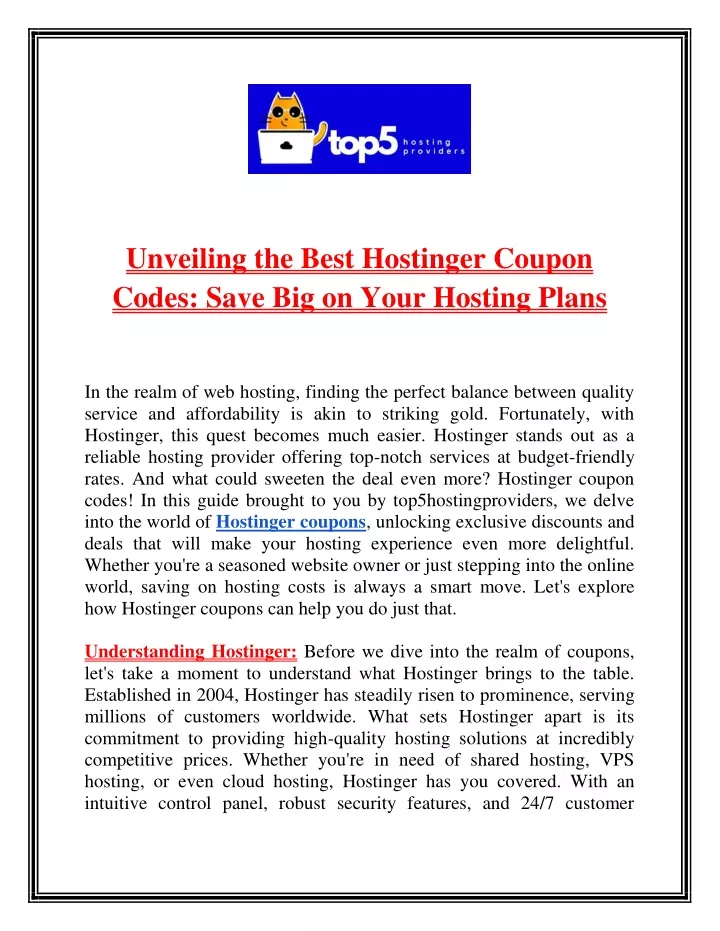 unveiling the best hostinger coupon codes save