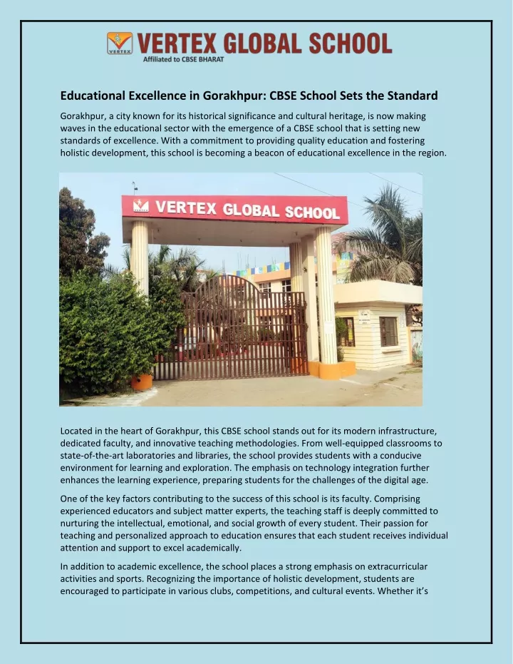 educational excellence in gorakhpur cbse school