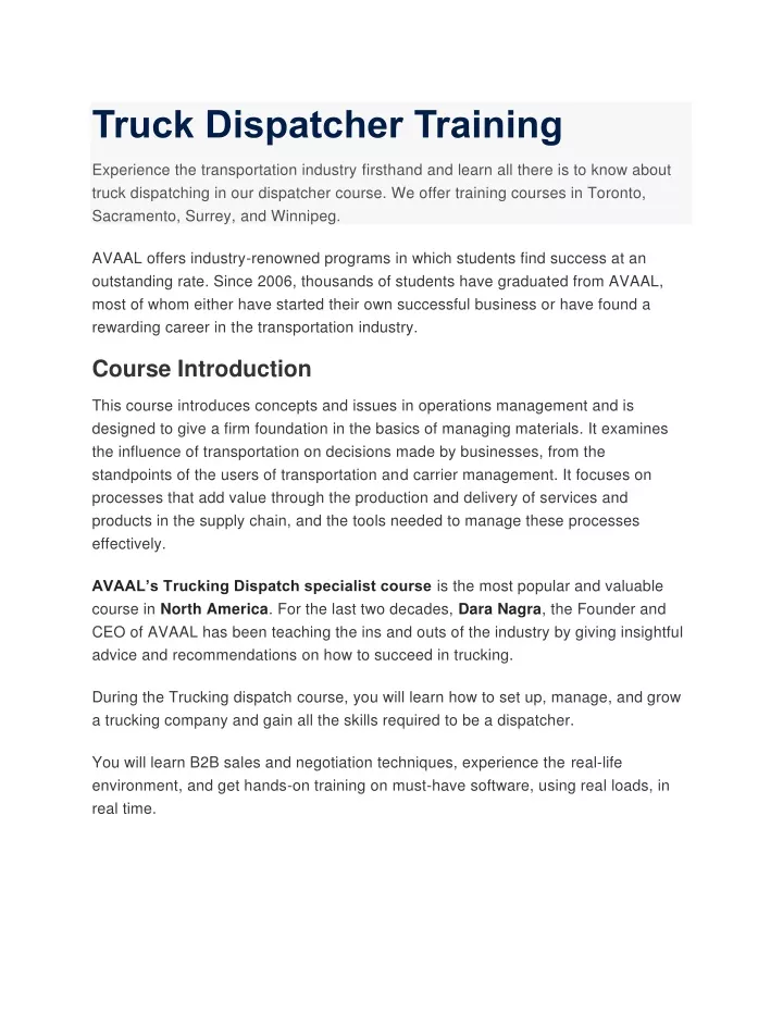 truck dispatcher training
