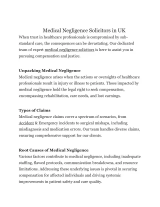 Medical Negligence Solicitors in UK