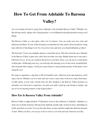 how to get from adelaide to barossa