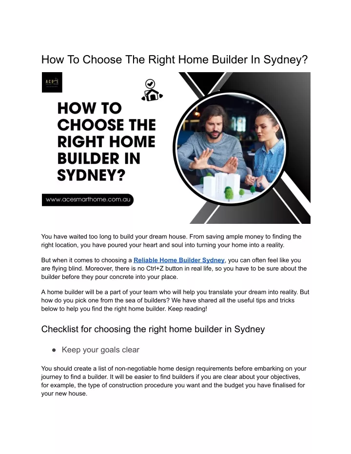 how to choose the right home builder in sydney