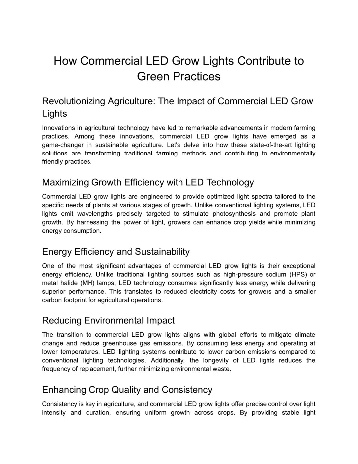 how commercial led grow lights contribute