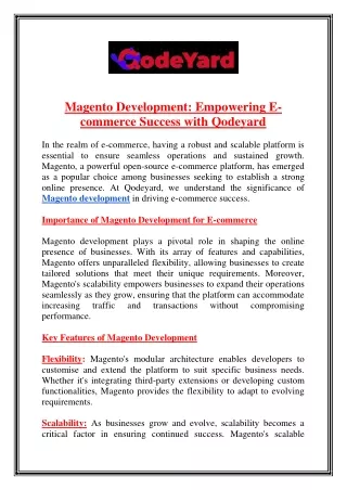 Magento Development Empowering Ecommerce Success with Qodeyard