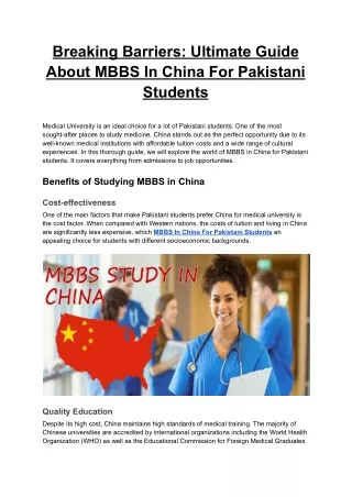 Breaking Barriers: Ultimate Guide About MBBS In China For Pakistani Students