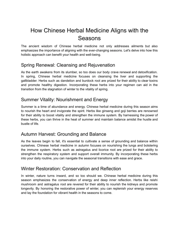 how chinese herbal medicine aligns with