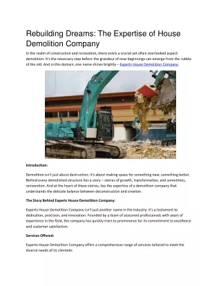 Rebuilding Dreams: The Expertise of House Demolition Company