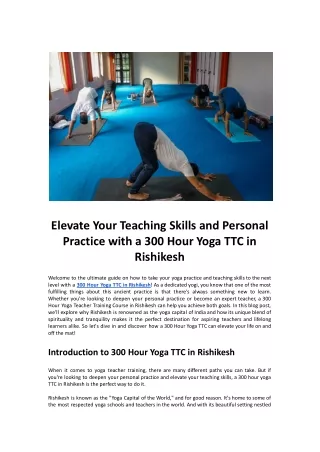 Elevate Your Teaching Skills and Personal Practice with a 300 Hour Yoga TTC