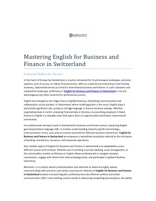 Mastering English for Business and Finance in Switzerland