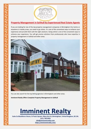Property Management in Solihull by Experienced Real Estate Agents