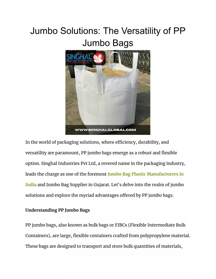 jumbo solutions the versatility of pp jumbo bags