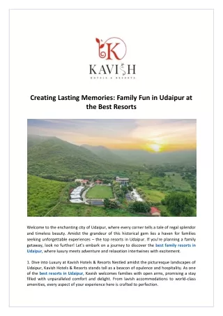 Creating Lasting Memories Family Fun in Udaipur at the Best Resorts