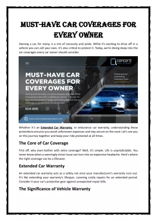Must-Have Car Coverages for Every Owner