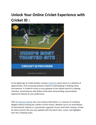 Unlock Your Online Cricket Experience with Cricket ID