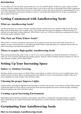 Unleashing the strength of Autoflowering Seeds: A Tutorial to Growing White Wido