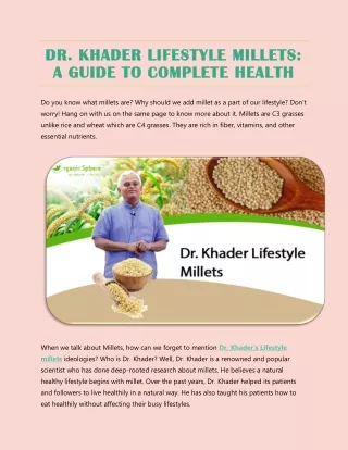 DR. KHADER LIFESTYLE MILLETS; A GUIDE TO COMPLETE HEALTH