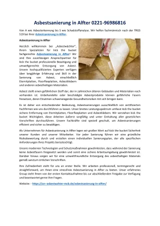 Asbestsanierung in Alfter 0221-96986816
