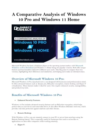 A Comparative Analysis of Windows 10 Pro and Windows 11 Home