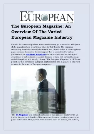 Best And Latest  European Magazines And ,financial News