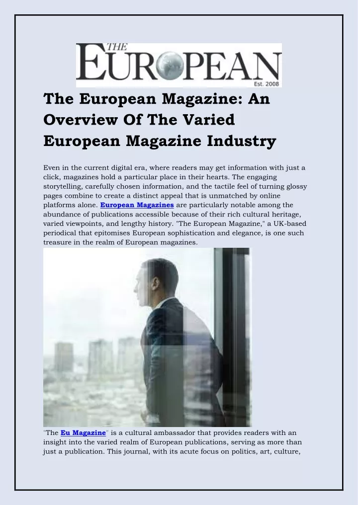 the european magazine an overview of the varied