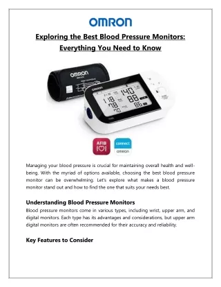 Exploring the Best Blood Pressure Monitors Everything You Need to Know