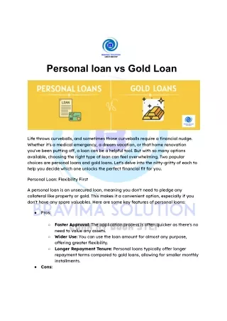 Personal loan vs Gold Loan