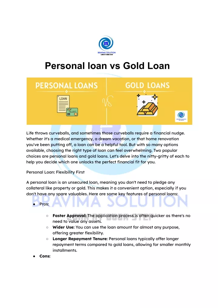 personal loan vs gold loan