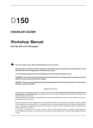 NEW HOLLAND D150 CRAWLER DOZER Service Repair Manual
