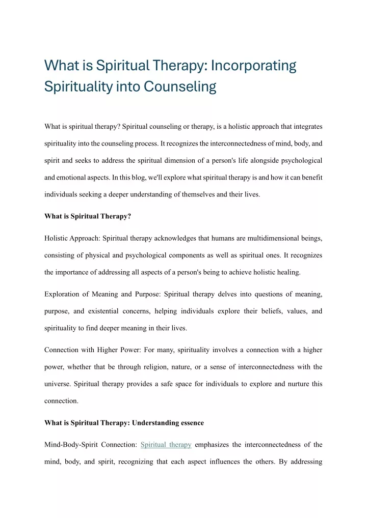 what is spiritual therapy incorporating