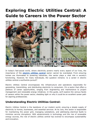 Exploring Electric Utilities Central: A Guide to Careers in the Power Sector