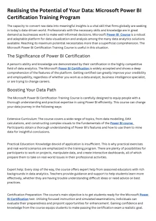 Realising the Potential of Your Data Microsoft Power BI Certification Training Program