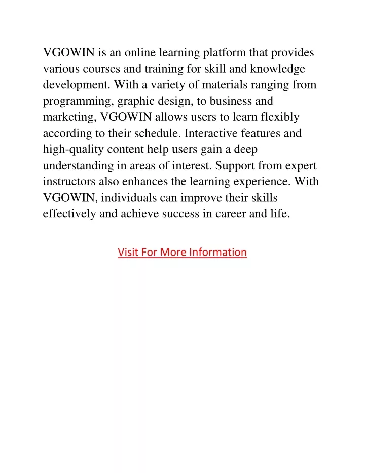 vgowin is an online learning platform that