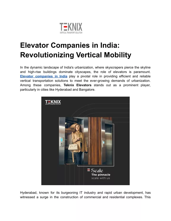 elevator companies in india revolutionizing