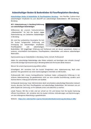 Asbesthaltiger Boden & Bodenkleber & Floorflexplatten Bensberg