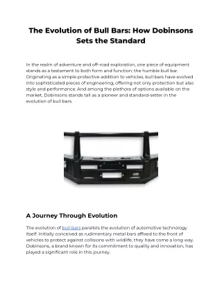 the evolution of bull bars how dobinsons sets