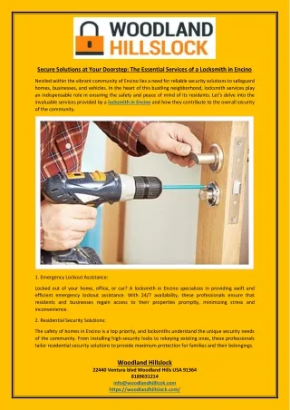 Secure Solutions at Your Doorstep The Essential Services of a Locksmith in Encino