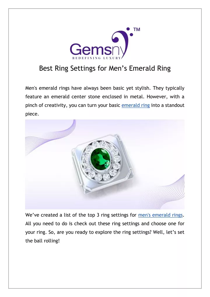 best ring settings for men s emerald ring