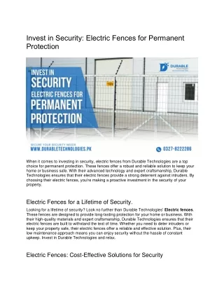 Invest in Security: Electric Fences for Permanent  Protection