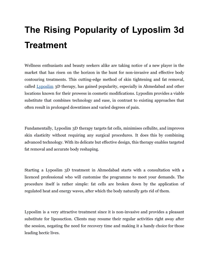 the rising popularity of lyposlim 3d