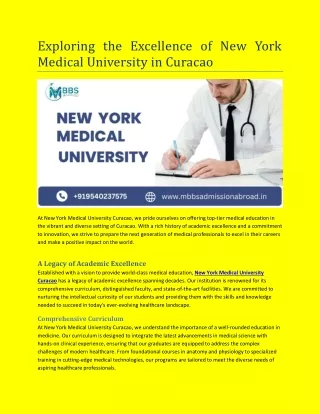 Exploring the Excellence of New York Medical University in Curacao