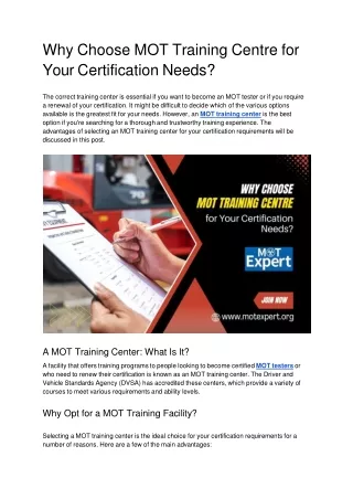 Why Choose MOT Training Centre for Your Certification Needs