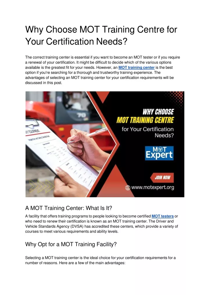 why choose mot training centre for your certification needs