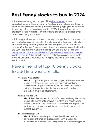 Best Penny stocks to buy in 2024