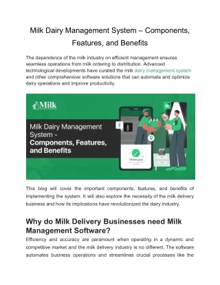 Milk Dairy Management System – Components, Features, and Benefits