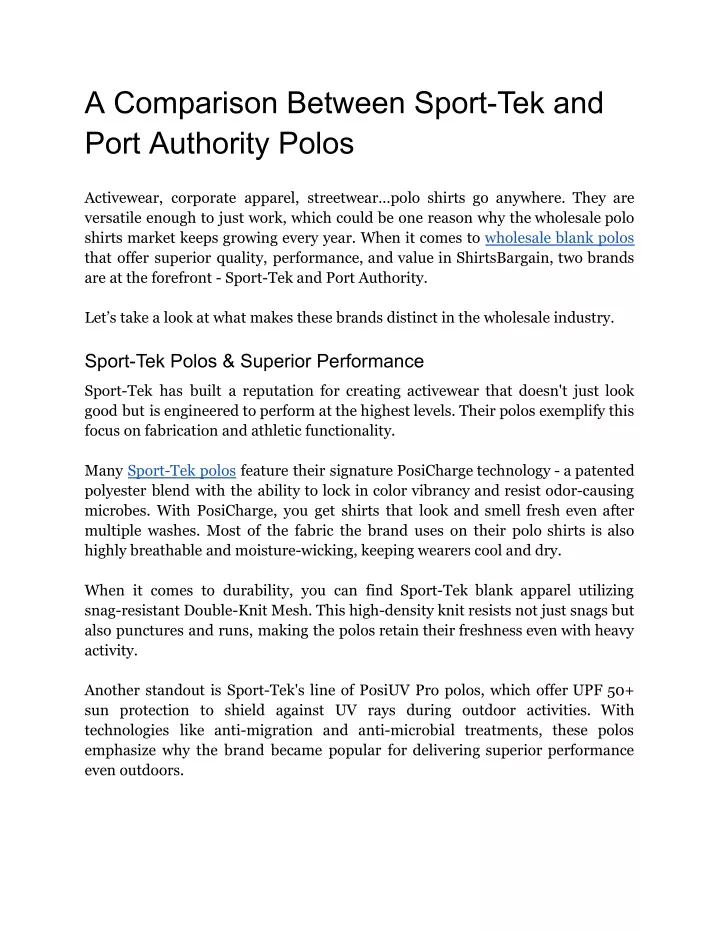 a comparison between sport tek and port authority