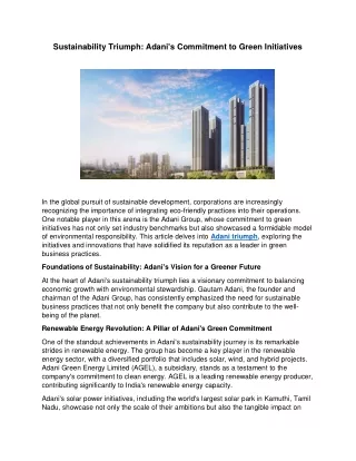Sustainability Triumph Adani's Commitment to Green Initiatives
