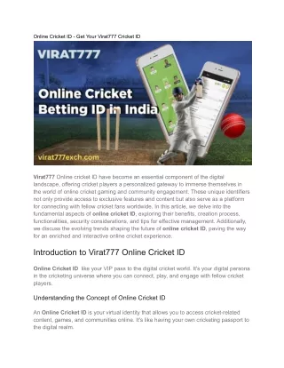 Online Cricket ID - Get Your Virat777 Cricket ID