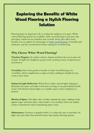 Exploring the Benefits of White Wood Flooring A Stylish Flooring Solution