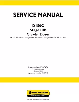 New Holland D150C Stage IIIB Crawler Dozer Service Repair Manual (PIN NDDC15000 and above)