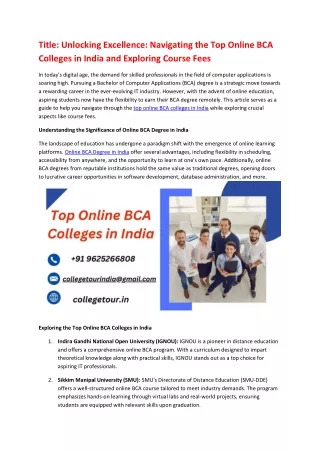 Top Online BCA Colleges in India